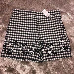 Ann Taylor Black and White Gingham Floral Embroidered Shorts